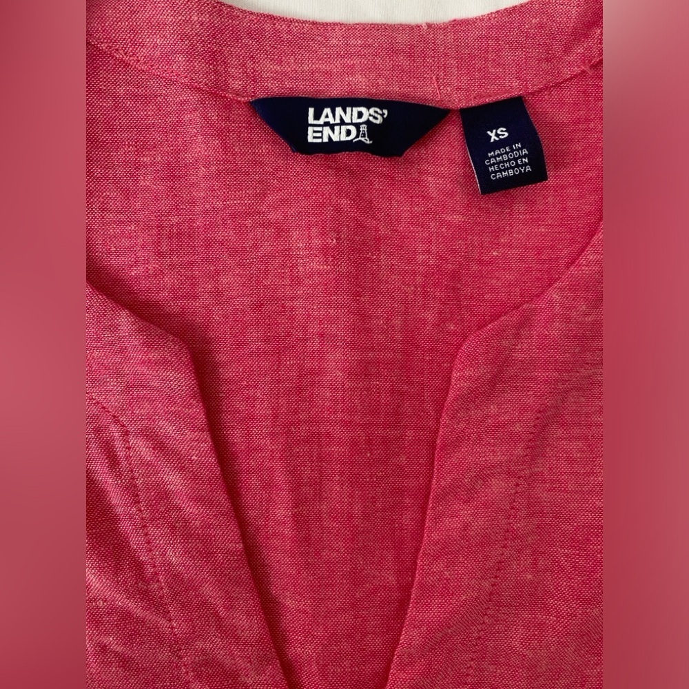 Lands' End Vibrant Pink Linen Blend Blouse, Size XS